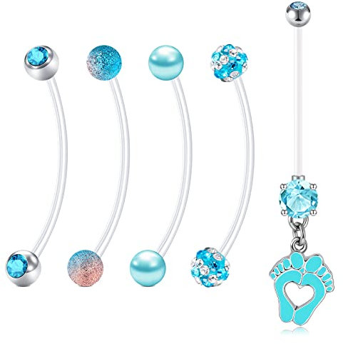 Anicina Piercing de nombril de grossesse en acrylique transparent flexible 14 g 22/25/32/35/38 mm, Plastique, plastique