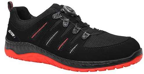 ELTEN Sicherheitsschuhe MADDOX BOA black-red Low ESD S3, Herren, Textil, Stahlkappe, leicht, sportlich, Schwarz/Rot, Größe: 44