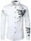 PARKLEES Men's Hipster Rose Floral Print Design Slim Fit Long Sleeve Button Up Party Dress Shirt White Black XL