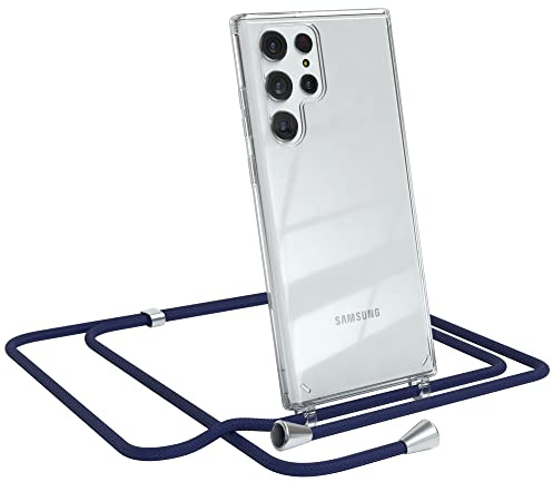 EAZY CASE Handykette kompatibel mit Samsung Galaxy S22 Ultra 5G Handyhülle mit Umhängeband, Handykordel mit Schutzhülle, Silikonhülle, Hülle, Stylische Kette für Smartphone, Navy Blau
