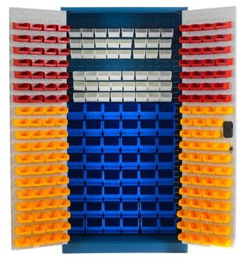 Horison Industries Louvre Panel Cupboard with Bins Tool Storage Cabinet - Garage Metal Utility Cupboard, Tool Cabinet - 1000x450x1950mm Metal Cabinets - x3 Louvre Panels And 256 Plastic Storage Bins