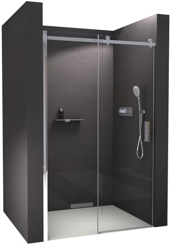 BERNSTEIN Nischendusche mit Schiebetür 110cm Duschabtrennung NT806 FLEX 8mm ESG-Glas Klarglas Nano beschichtete Duschwand Echtglas-Dusche, Profilfarbe Chrom