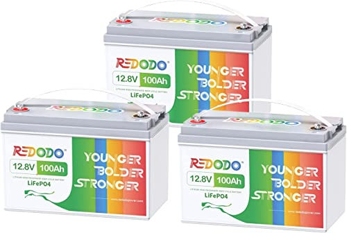 LiFePO4 100Ah 12V 3 Pack, Redodo Lithium Batterie 100A BMS 3840Wh Kapazität LiFePO4 Akku Deep Cycle mit 4000-15000 Mal Tiefzyklus für Wohnmobil, Solare Heimanlagen, Camping, Boot, 12V100Ah- 3 Pack