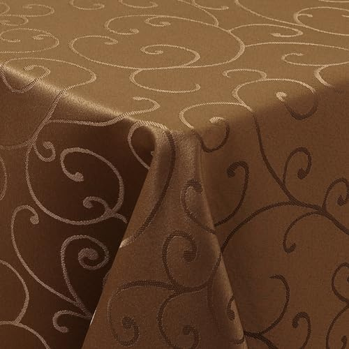 Homaxy Tischdecke Abwaschbar Jacquard Rechteckig 130x160cm, Braun | Damast Design, Schmutzabweisend, Dick & Langlebig, Pflegeleicht Maschinenwaschbar, Für Küche Party Garten