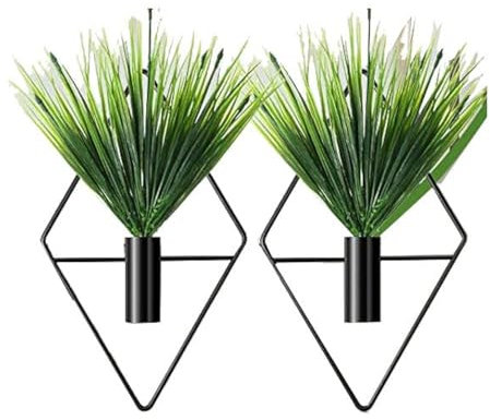 Lot de 2 pots de fleurs à suspendre avec plantes aquatiques artificielles en métal - Décoration murale pour la maison, le salon, le bureau (herbe noire)