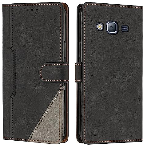 Radoo Kompatibel mit Samsung Galaxy J5 2015 Hülle, PU Leder Handyhülle [Stand Feature] [Kartenfachr] [Magnetic Closure Snap] Schutzhülle Klappbar Flip Case Cover für Samsung Galaxy J5 2015 (Schwarz)