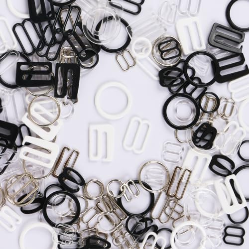 BH-Trägerhaken aus Kunststoff und Metall, zum Nähen von Bikini, Badeanzug, Dessous, Ringe, Halfter, Tops, Badeanzug-Clips, Verschluss, Einstellschieber (schwarz, weiß, transparent, silber, 2 Größen)