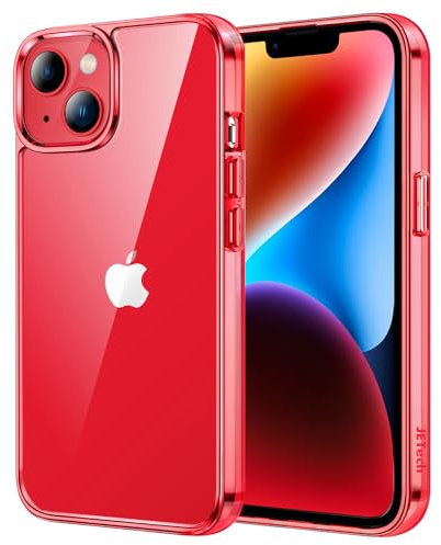 JETech Case for iPhone 14 6.1-Inch, Non-Yellowing Shockproof Phone Bumper Cover, Anti-Scratch Clear Back (Red)