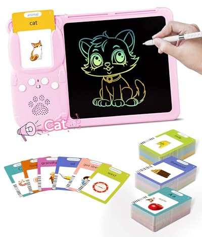 Vicalo Deutsch Lernspielzeug, Deutsch und Englisch Lernen für Kinder 1-6 Jahre, 510 Wörter Sprechende Flash-Karten mit LCD Schreibtablett, Montessori Interaktive Geschenk für Kind Geburtstag