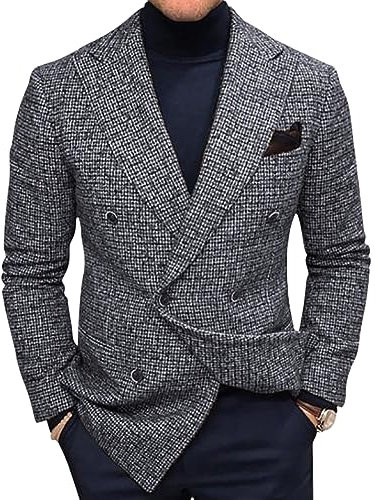 Oanviso Homme Blazer à Carreaux Slim Fit Décontracté Veste de Costume Business Revers Blazers de Treillis avec Boutons Blousons Classique Elégant Automne Vestes Mode Manteaux Légère Mariage B Gris L