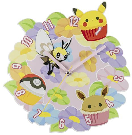 Accutime Pokémon POK3182 Wanduhr mit bunten Blumen, für Wohnzimmer, Schlafzimmer, Küche