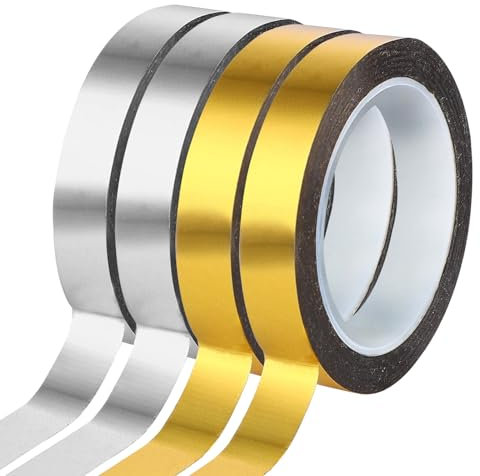 ReaJoys Selbstklebende Metallic Klebeband 4 Rollen Metallic Craft Dekorative Klebeband Fliesennahtband für Geschenkverpackung Wand Deko 10 mm x 50 m