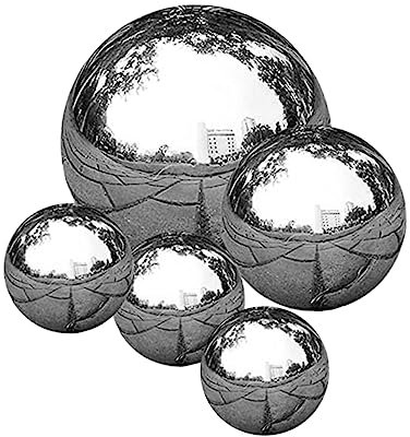 BESPORTBLE Edelstahl Gartenkugeln 5 Stück Polierte Spiegelkugeln Reflektierende Hohlkugeln Außendekorationen Gartendeko 15cm/10cm/8cm/5cm Tragbar