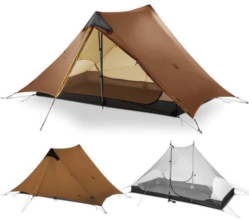 3F UL Gear Lanshan Ultraleichtes Zelt 3 Jahreszeiten Rucksackzelt für 2 Personen Camping, Outdoor Leicht Wasserdicht Professionelles Zelt (2 Person Khaki, 3 Jahreszeiten)