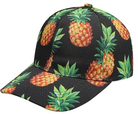 ZLYC Damen Floral Baseball Cap Mode Blumen Atmungsaktiv Basecap(Ananas Schwarz),Einheitsgröße