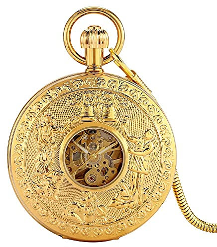 ZGPjubilant Taschenuhr, exquisites Muster, doppelt offene automatische mechanische Taschenuhr für Herren (Farbe: Gold) (Gold) (Gold) (Gold)
