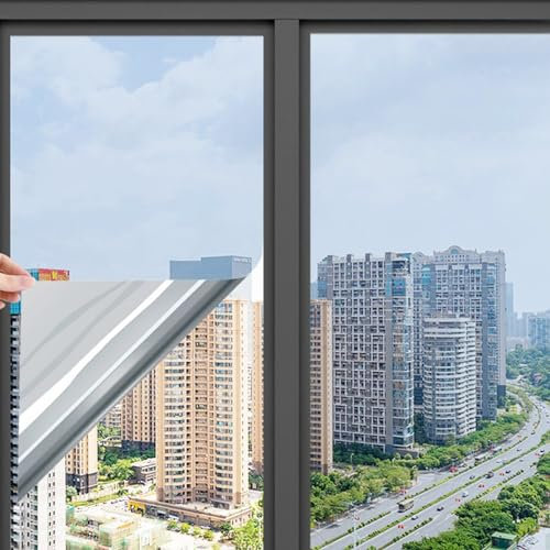 Vinilo para Ventanas Efecto Espejo Cristal Unidireccional Lámina Protector Solar Privacidad, Anti 99% UV Unidireccional Protector De Solar, Película De Aislamiento para Hogar Oficin (Color : Silver,