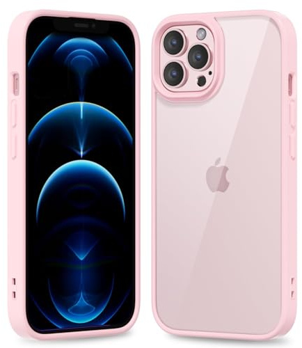 oakxco Thin Slim Clear case for iPhone 12 Pro Max, Transparent Hybrid Hard Shell Plastic & Soft Silicone Rubber Bumper, Non-Yellow Acrylic Protective Lightweight Cover for Women, Light Pink