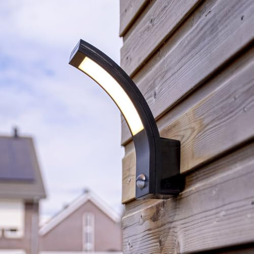 HOFTRONIC - LED Strahler mit Bewegungsmelder außen 10W 814 Lumen Außenleuchte mit Bewegungsmelder 3000K Scheinwerfer IP54 Wasserdicht für Außen, Garten, Terrasse und Hof