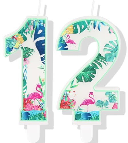 Bougies Flamant Rose pour 12e Anniversaire, Numéro 12 pour Gâteau, Décorations Hawaïennes d'Anniversaire pour Garçons et Filles, Enfants, Fournitures