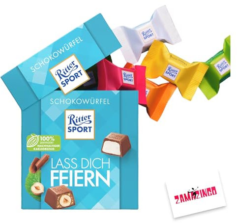 Ritter Sport Lass Dich Feiern Schokowürfel 22 stk. 176g | Happy Birthday Pralinen zum schenken + Zama4Zingo Karte (1er Pack, Lass dich Feiern)
