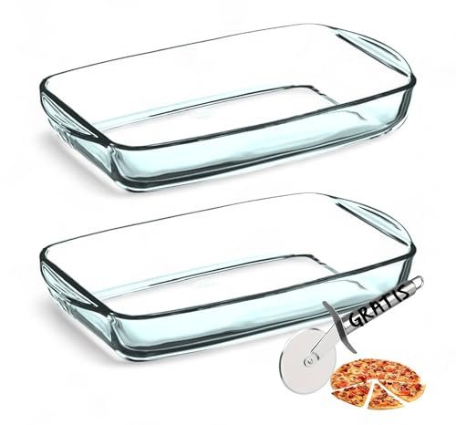Vienberg Glas-Auflaufform Set | Rechteckig, Quadratisch, Rund | Glas Backform aus Borosilikatglas | Hitzebeständig bis 300°C, Ofenfest, Herdfest Glasauflaufform (2x Rechteckig)