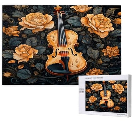 Jigsaw Puzzles 1000 Piece Adults Music Violin Puzzles for Kids Girls Boys,Educational Large Puzzles Rose Art Pattern Challenging Puzzle Games Toys for Women Men