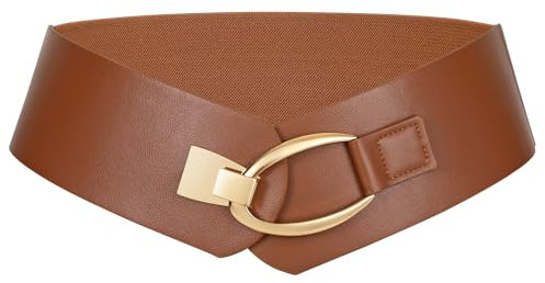 LEACOOLKEY Damen breiter elastischer Gürtel dicker Vintage Stretchy Taillengürtel mit Goldschnalle für Kleider