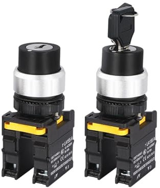 Interruptor de perilla giratoria, interruptor de transferencia de bloqueo momentáneo de 2 posiciones y 3 posiciones, 22mm con llave(3 Position 1NO1NC,Self Reset)