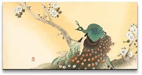 Paul Sinus Wandbild 120x60cm Ohara Koson Pfau auf Blütenzweig Leinwanddruck, Wandbild
