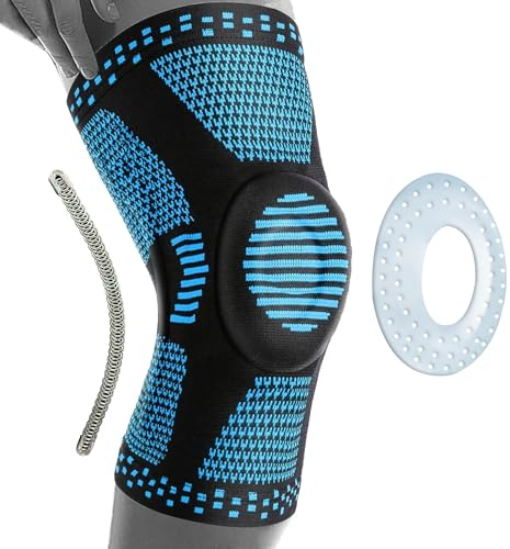 360 RELIEF Rodillera Compresion Hombre Mujer, Rótula Gel Y Estabilizadores | 1x Rodillera Rotuliana para Soporte, Running, Caminar, Senderismo, Rodillera de Compresió M Azul