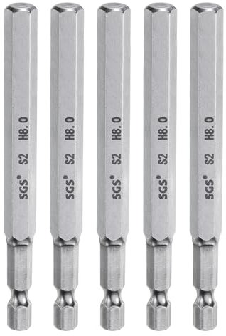 QUARKZMAN 5 Stück 8mm(H8,0) Innensechskant Bit Set, Metrisch 100mm Lang 1/4 Sechskant-Schaft Magnetische S2 Stahl Schraubendreher Bits Sechskant Bohrer für Akkuschrauber Werkzeug