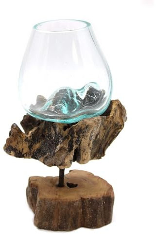Molten Glass on Wood with Stand Medium Bowl Adorable Home Decoration