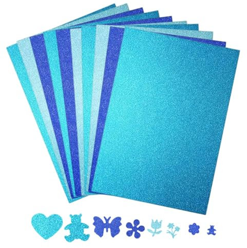Glitzer Karton Papier, Glitzerpapier zum Basteln, 15 Blatt, Blau, 21x29.7cm Glitterkarton, Glitzer Papier für Kinder, Glitter Bastelpapier für DIY Grußkarten, Origami Machen,Scrapbooking(Blau)