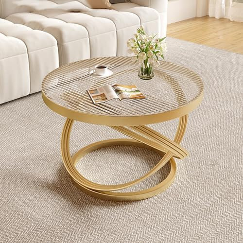 JWBXFYXW Tables Basses Rondes en Verre pour Salon, Table Centrale Moderne Simple, Table Basse pour Salon avec Coins Arrondis, pour Salon, Bureau à Domicile (Or, 50 cm)