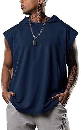 Lomon Tank Top Herren Muskelshirts Tanktop Gym Fitness Shirt Muscle Sport Top Bodybuilding Hoodie Outfit Sporttop Blau L
