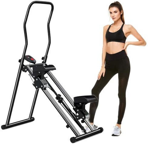 CIGAA Stair Stepper para ejercicio en el gimnasio en casa, máquina de escalar vertical para entrenamiento de cuerpo entero, escalador compacto de cardio plegable con ancho de paso ampliado, manillar y