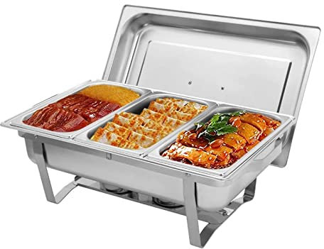 Genérico Plato de Acero Inoxidable para Calentar Alimentos, Juego de recipientes para Buffet de 9 litros con Calentadores de Alimentos de 1/3 de tamaño para cenas, Fiestas y Bodas.