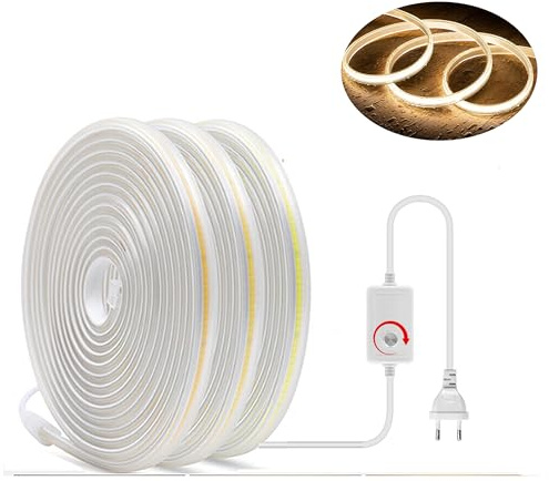 H+H Leipzig LED COB Strip Streifen (Teilmöglichkeit aller 10 cm) + IP20 Netzkabel mit Eurostecker. (04 Meter, Warmweiß, 240LEDs/M, mit Dimmer)