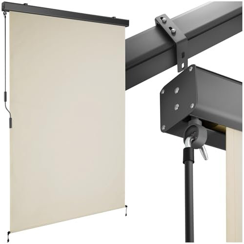 TecTake® toldo Vertical Exterior Enrollable con manivela, Soporte toldo, Toldos Exterior Terraza y balcón, protección Solar y Cortavientos, Tela toldo Balcon Resistente - 120 x 250 cm Beige