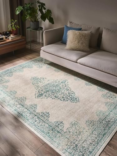 benuta pop Teppich Laury - Kunstfaser - Rechteckig & im Style: Vintage - Pflegeleicht für Wohnzimmer Schlafzimmer, Türkis, 300x400 cm
