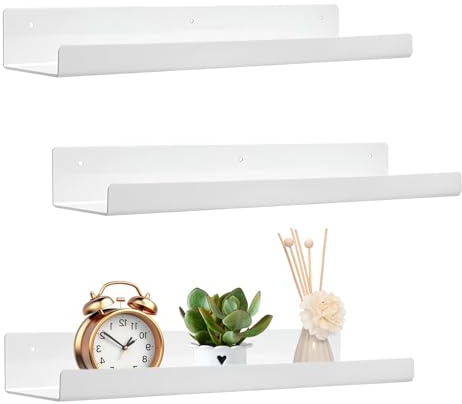 WEELOO Floating Shelves 3pcs, White Wall Hanging Rack 38cm | Storage Rack Wall Racks for Photo Frames and Books Living Room Hallway Bedroom Bathroom Kitchen Office Decoration