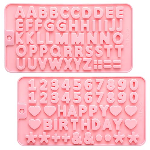 XLIUAX 2 moldes de silicona para letras y números, moldes para hornear dulces de chocolate del alfabeto con símbolos de decoración de pastel de feliz cumpleaños para hacer chocolates y fiestas de