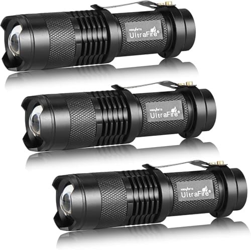 ULTRAFIRE 3 Pack Mini LED Torch, 300 Lumens Zoomable Small Flashlight, Single Mode Bright Pocket Torch for Camping Outdoor Kids SK68