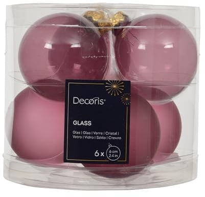 Kaemingk Lot de 6 boules de Noël en verre - 6 cm - Mat et brillant transparent - Boules de Noël pour sapin de Noël - Décoration de Noël et décoration de sapin de Noël - Rose vintage