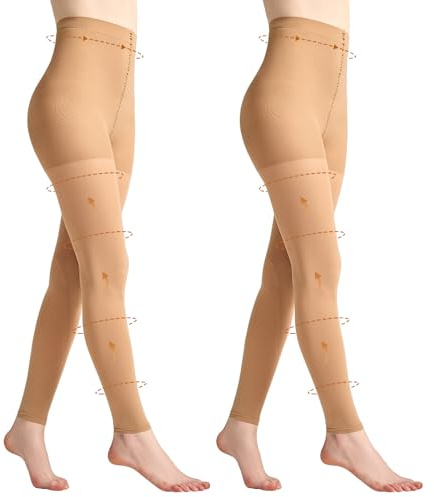 Yilanmy 2 Pairs Footless Compression Tights for Women, 80D Semi Opaque 10-15 mmHg High Waist Support Pantyhose