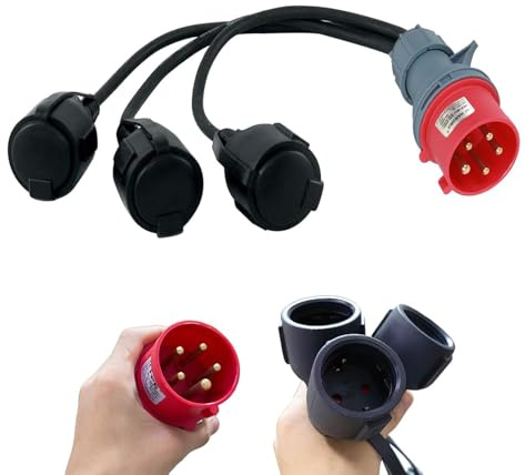 CEE Adapter Starkstrom Verteiler 400V/16A Auf 3a 230 V 3x Schuko Kupplung Camping CEE-Adapterleitung mit Klappdeckel & Schutzkontaktsteck für Baustelle Werkstatt Industrie Caravan Außenbereich