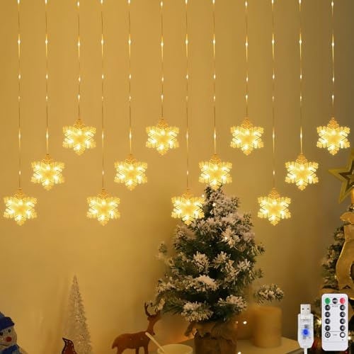 DAZZTIME LED Fairy Lights Snowflakes,3m 204LED Luz de ventana de Navidad para interiores,Cortina Luces de Copo de Nieve,LED Cortina de Luces,Guirnaldas Luces Cortina Copo de Nieve,para Navidad