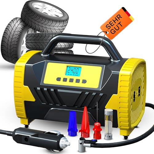 Retoo Tragbarer Elektrischer Kompressor 120W - 150PSI Ölfrei Mini Luftpumpe 12V 110/230V mit LED-Licht, Start/Stopp & Digitalanzeige - Wiederaufladbare Reifenpumpe für Auto, Motorrad, Fahrrad, Camping
