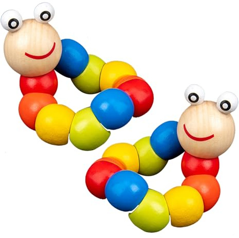 Raupe Fidget Toy, Bauchzeit Raupe, 2 Stück 7, 9 Zoll Holz Fidget Toy, niedliches buntes Krabbelspielzeug, entwicklungsförderndes Babyspielzeug für Jungen Mädchen, Bauchzeit für den täglichen Gebrauch